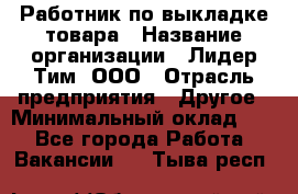 Работник по выкладке товара › Название организации ­ Лидер Тим, ООО › Отрасль предприятия ­ Другое › Минимальный оклад ­ 1 - Все города Работа » Вакансии   . Тыва респ.